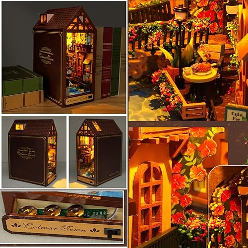 Miniatura 3 de JAMSH Mini kit de rincón de madera de estilo francés, modelo de construcción de ciudad de cuento de hadas romántico, modelo de estantería de bloques