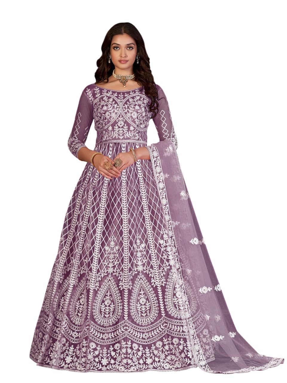 julee Women's Net Embroidered Semi-Stitched Gown Bindi-New-picture-27