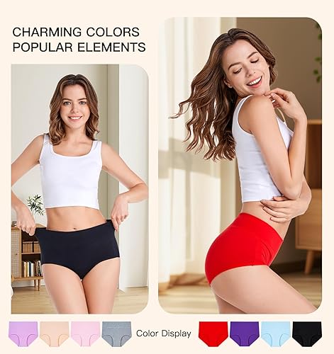 Miniatura 4 de youlehe Ropa interior de algodón para mujer, de cintura alta, cobertura completa, suave, transpirable
