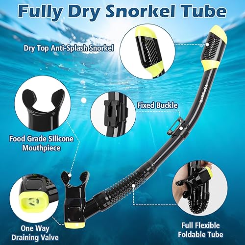 Miniatura 15 de Equipo de esnórquel para adultos, juego de máscara de esnórquel panorámica de 180° antivaho con tubo de esnórquel superior seco, equipo de buceo