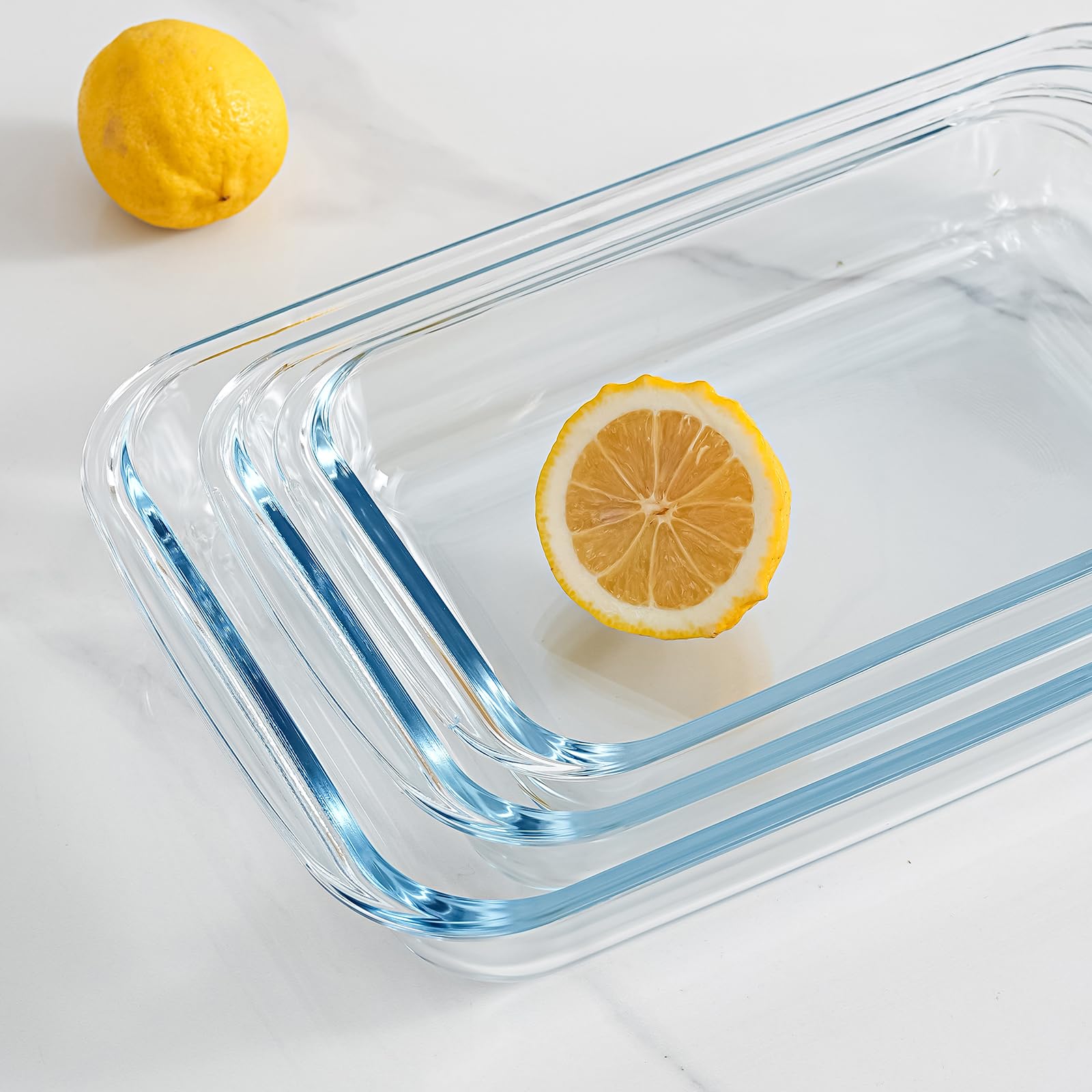 Lot de 3 Plaques de Cuisson Rectangulaires en Verre Borosilicate de 2,3 Litres + 1,6 Litre + 1 Litre pour Micro-ondes et Four, Adaptées pour la Cuisine, la Cuisson du Pain, des Gâteaux et des Repas