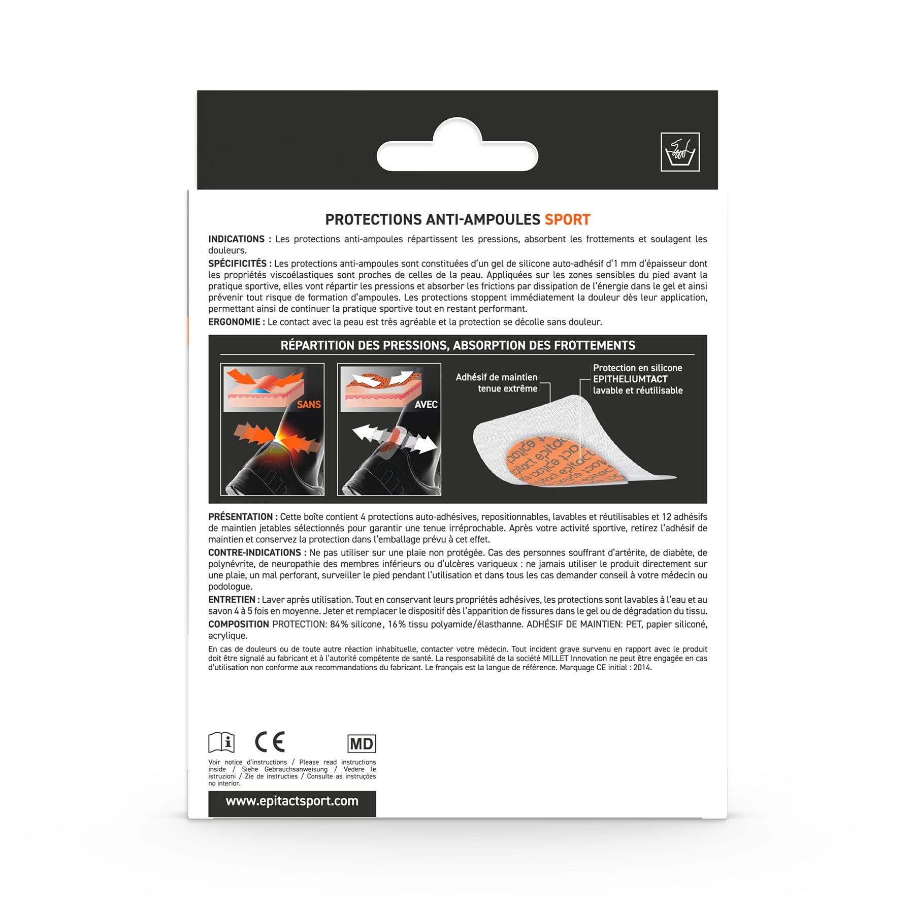 EPITACT | Protections Ampoule Pied Sport | Préviennent et Soulagent les Ampoules, Irritations | Protègent des Frottements, Répartissent les Pressions | Lavables | Tenue Optimale | Innovation Française