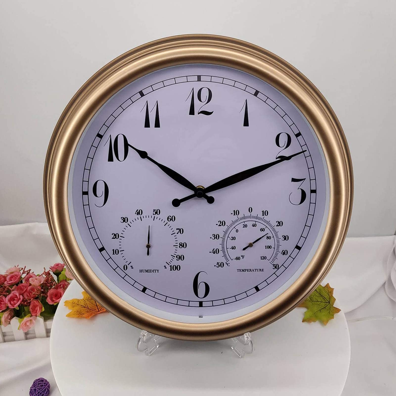 Horloge extérieure étanche de jardin 15 pouces avec thermomètre hygromètre mural