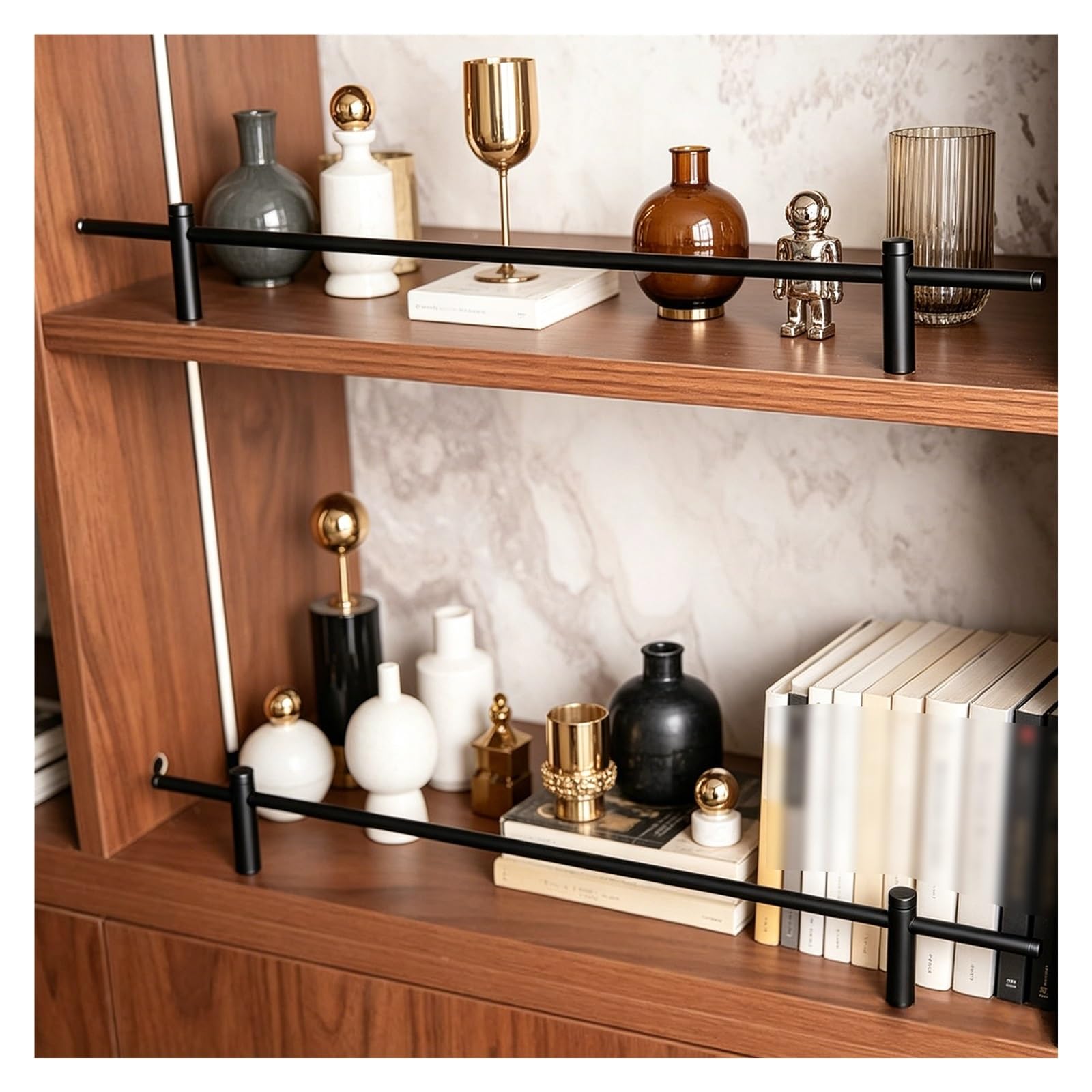 Errulan Black Set Of 3 Long Aluminum Railing For Kitchen Shelves, Anti-Fall Cabinet Metal Guardrail Bars For Shoe Racks/Bookshelf, Minimalist Gallery Shelf Rail Kit(,32In/81.3Cm)