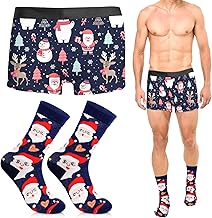 Men's Personalised Boxer Shorts with Christmas Patterns, Boxer Shorts and Socks, Novelty Christmas and Valentine's Day Gifts for Boyfriend, Dark Blue, 40