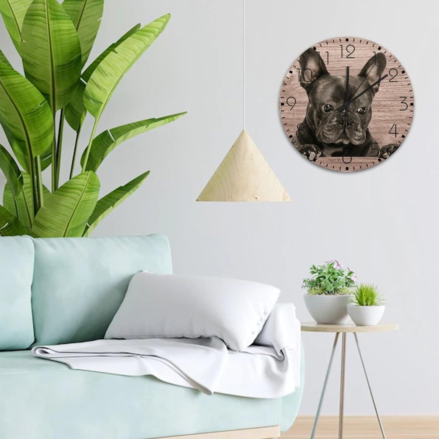 12 Inch Silent Non-Ticking Wall Clocks Battery Operated French Bulldog Home Decor for Living Room Gift for Dog Mom Personalized Round Wooden Wall Clock Vintage for Exercise Room Study Room