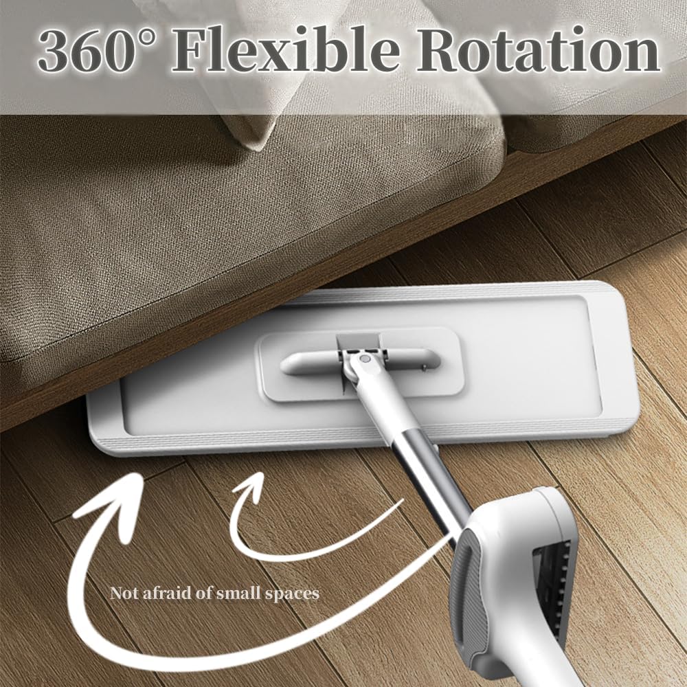 Microfiber Mop 15'', Floor Mop with 4 Washable Pads, Flat Mop with Adjustable Handle for Laminnate Tile Floors, Wet & Dust Use for Floor Cleaning