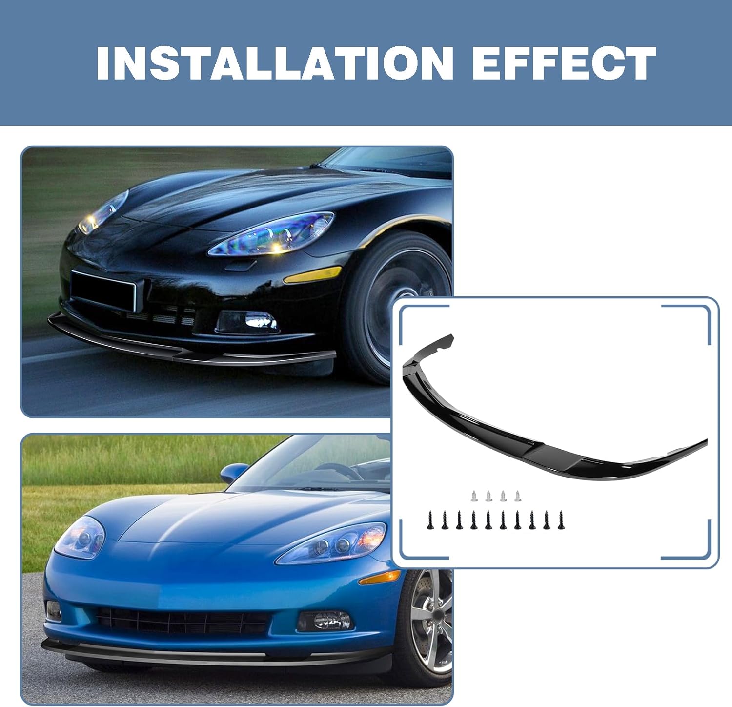 Front Bumper Lip fit for Chevrolet Corvette 2005-2013,for Chevy Corvette C6 Base Convertible Hatchback 2005-2013 3-Piece Front Bumper Lip Splitter Gloosy Black