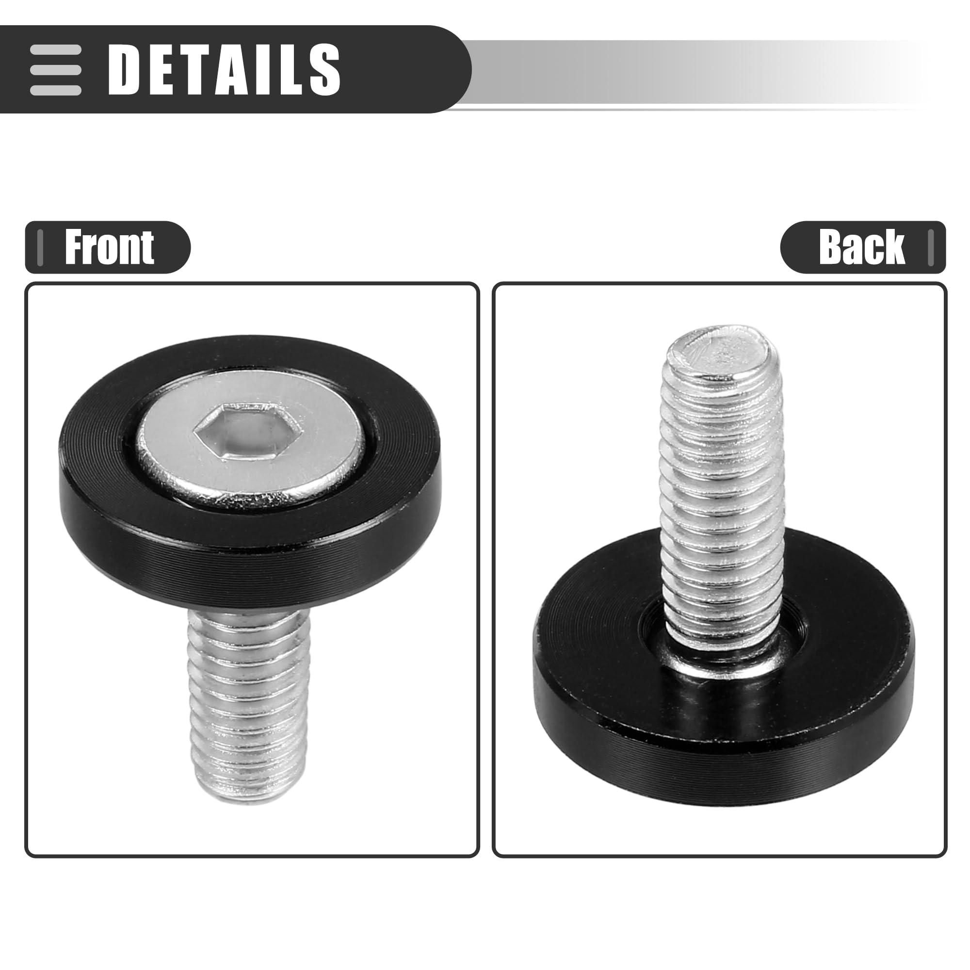 Motoforti Rondelle di Finitura Universali a Testa Svasata per Parafanghi, paraurti, Kit di Fissaggio per Motociclette, M6, Lega di Alluminio, Nero, 6 pezzi