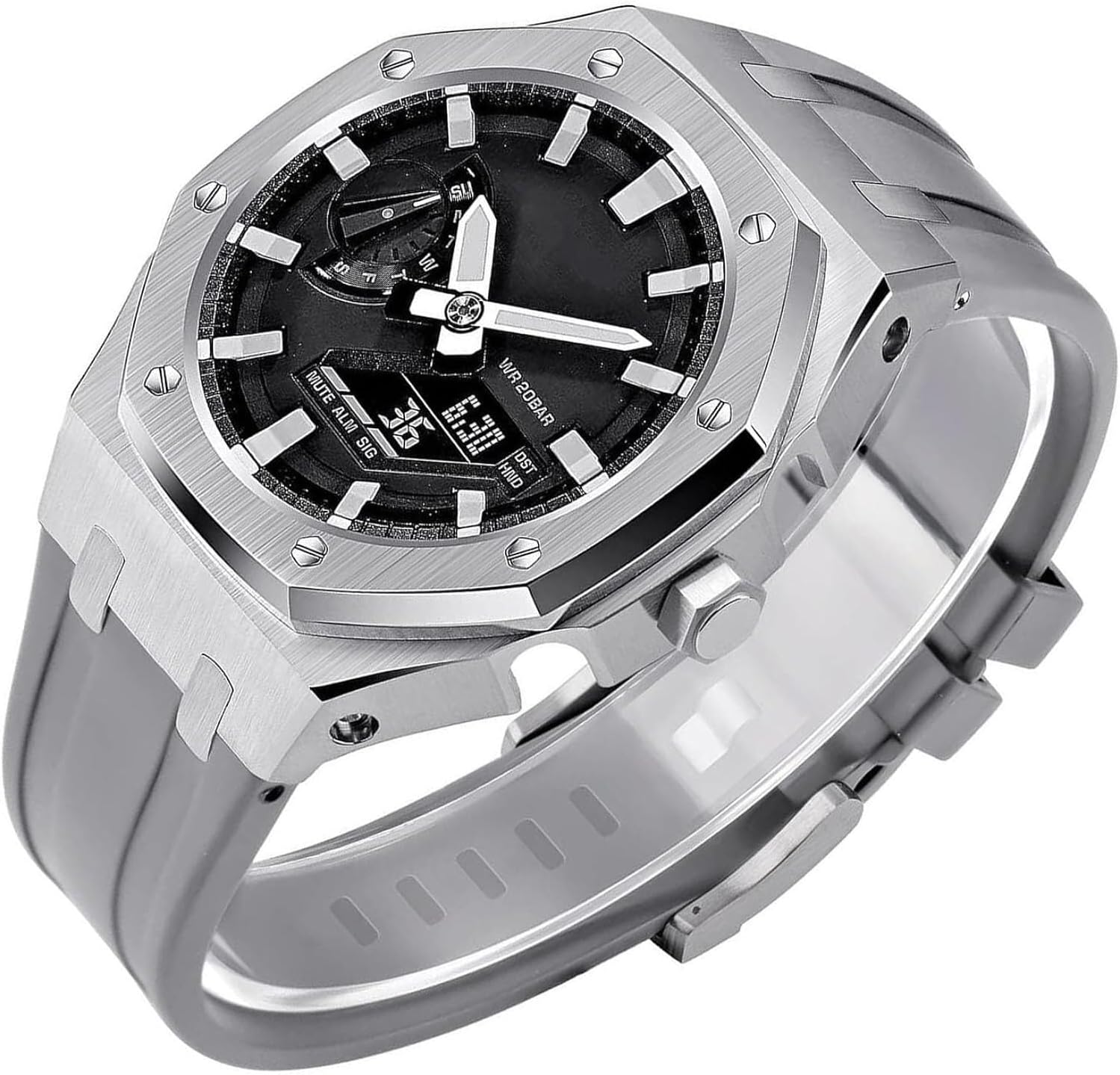 5th Gen For GM2100 GA2100/GA2110 Mod Kit Metal Watch Case and Rubber Band，Stainless Steel Bezel strap Modfication Accessories Strap Retrofit Kit For Men's Watches