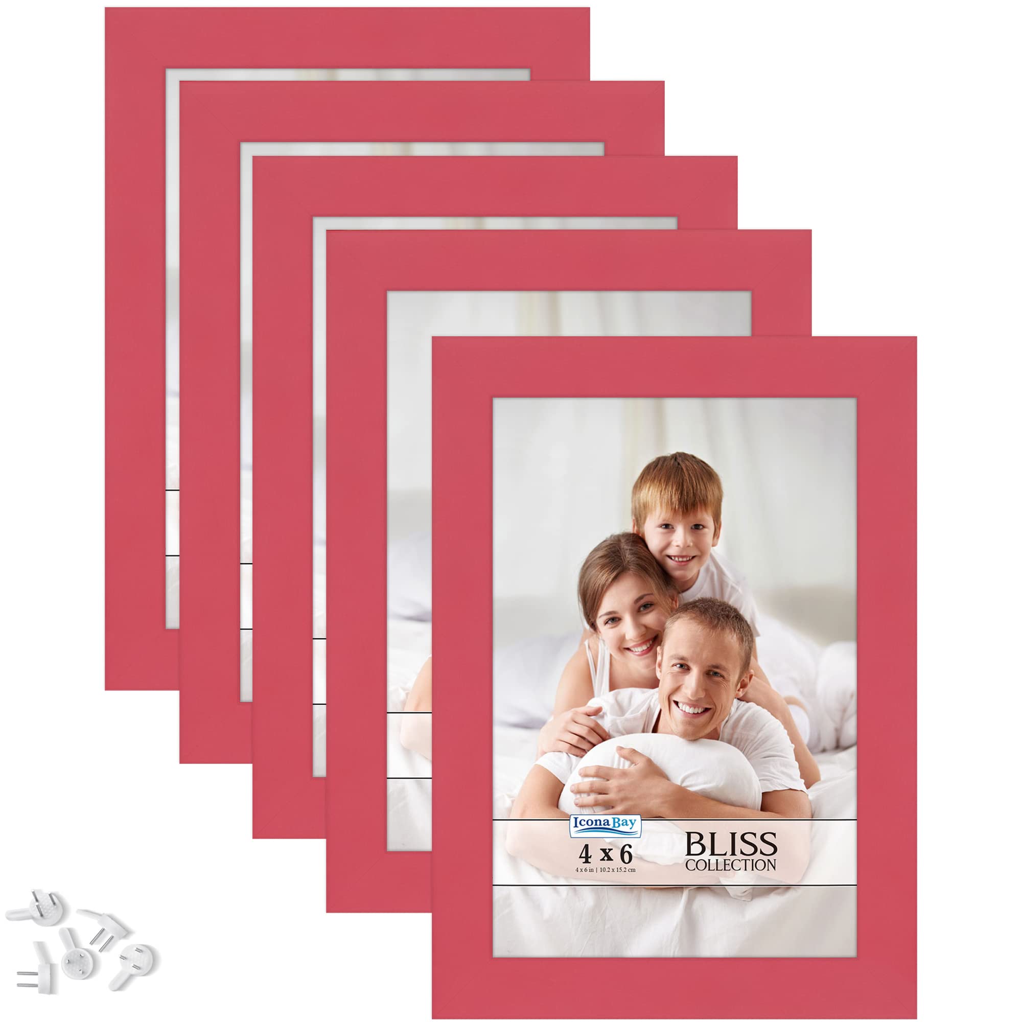 Icona Bay 4x6 (4x6) Photo Frames (Red, Pack of 5) Modern Wood Composite Photo Frames for Tabletop or Wall Mounted Bliss Collection — image 1