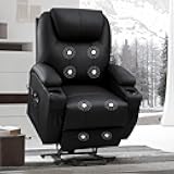 Electric Power Lift Recliner Chair for Elderly Reclining Sofa for Living Room with Massage, Side Pockets and Cup Holders (Leather, Black)