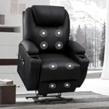 Electric Power Lift Recliner Chair for Elderly Reclining Sofa for Living Room with Massage&comma; Side Pockets and Cup Holders &lpar;Leather&comma; Black&rpar;