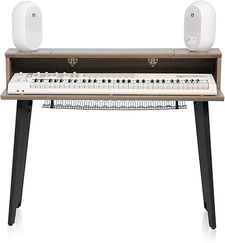 Miniatura 4 de Gator Frameworks Elite Series - Escritorio con teclado de 61 notas con diseño abatible y paso de cable trasero acabado gris madera flotante