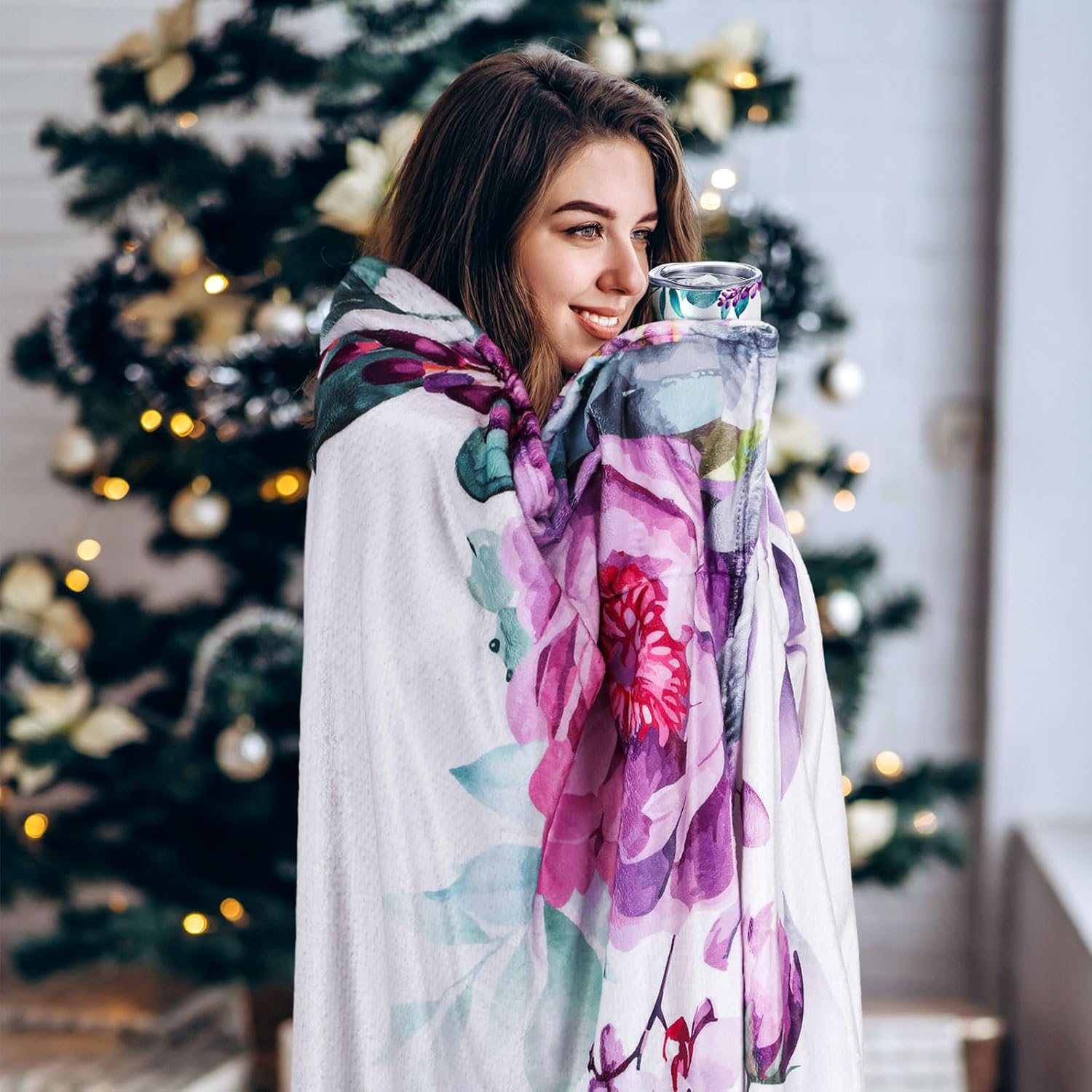 5 Pcs Christmas Mama Bear Gift Box Set for Mom Purple Wearable Blanket Hoodie Tumbler Greeting Card Socks Birthday Gifts from Son Daughter Husband for Wife Women