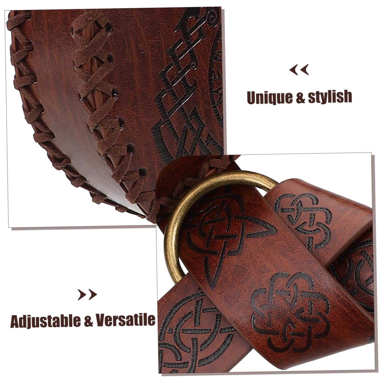 LIFKOME Medieval Viking Embossed Belt Set Renaissance Belt Women's Viking Costume Accessory Pouch Light Brown