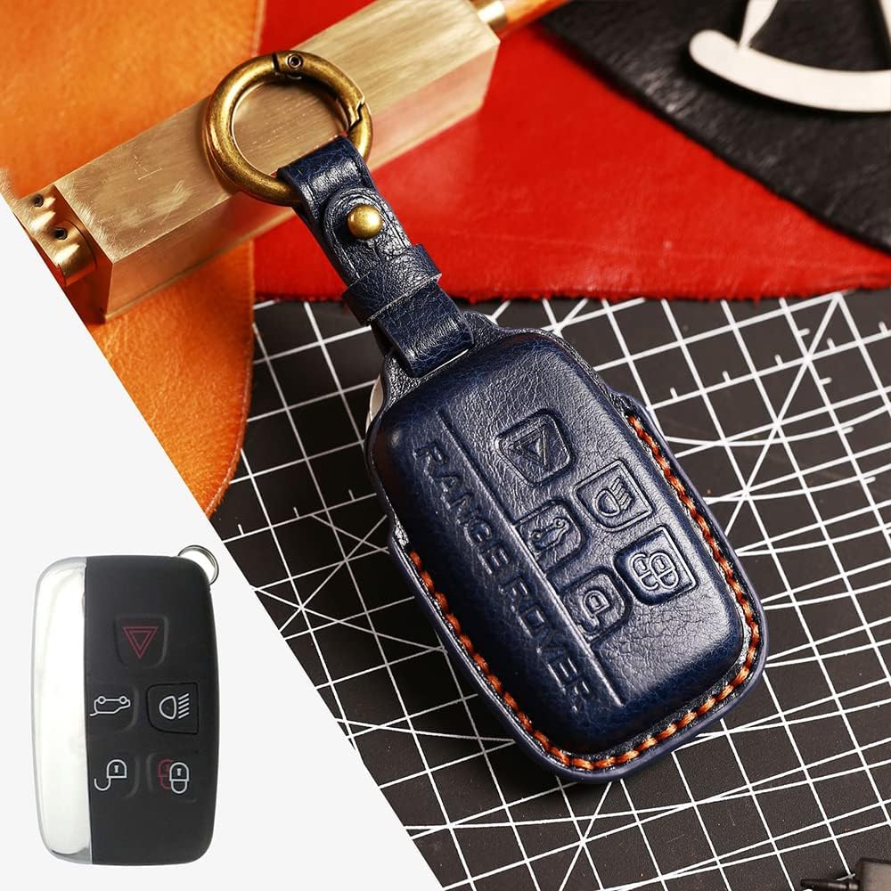 HIBEYO Smart Remote Key Fob Case Cover for Land Rover Defender Discovery Sport LR2 LR3 LR4 Range Rover Sport EVOQUE and Jaguar XF XJ XJL XE F-PACE F-Type Accessories-Blue