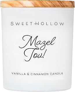 SweetHollow Mazel Tov Jewish Candle, Hebrew for Congratulations, Gift for Weddings, Bar and Bat Mitzvahs, New Home, Briss, and More, Highly Scented and Long Lasting Coconut Wax, Large