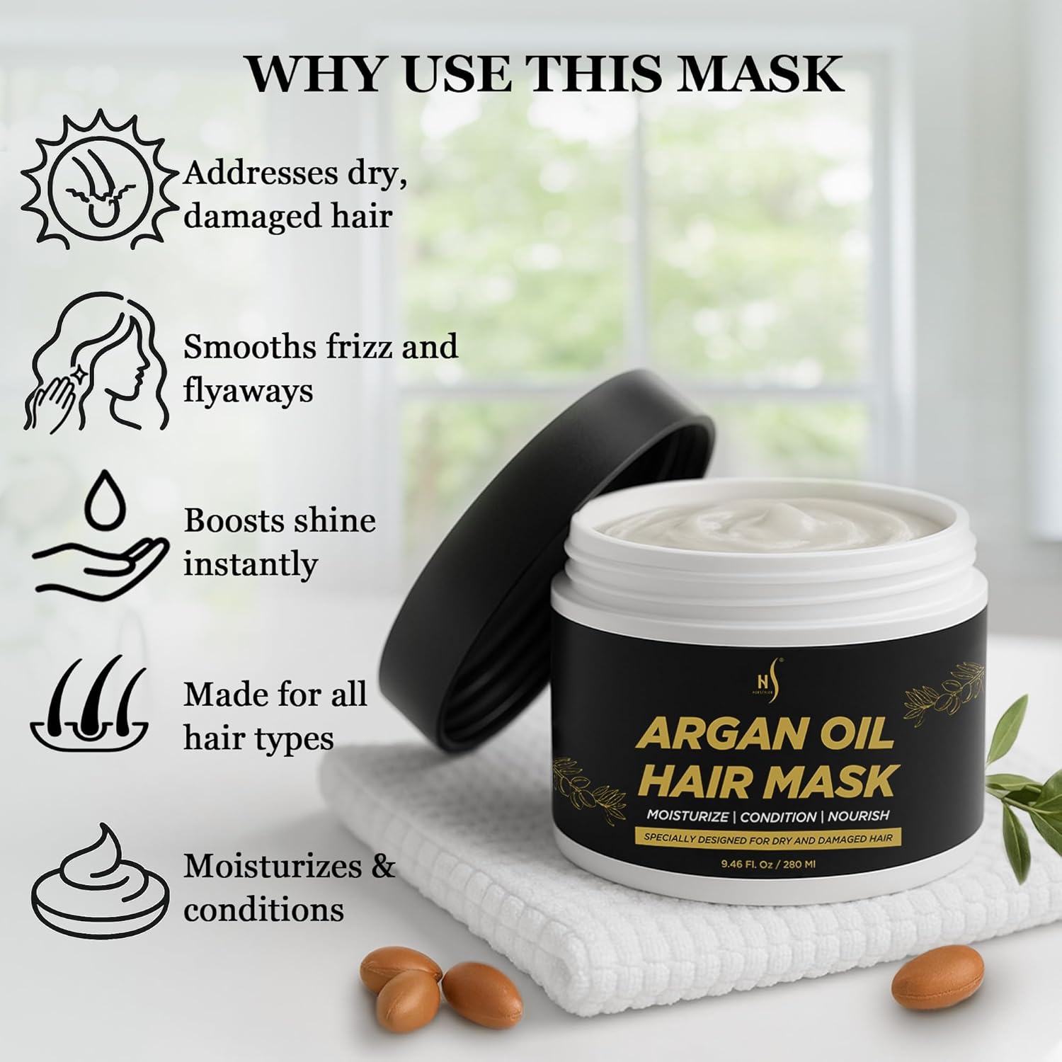 HerStyler Argan Oil Hair Mask - Repair Mask for Dry Damaged or Frizzy Hair - Conditioning and Moisturizing - 9.46 Fl. Oz. - Image 6