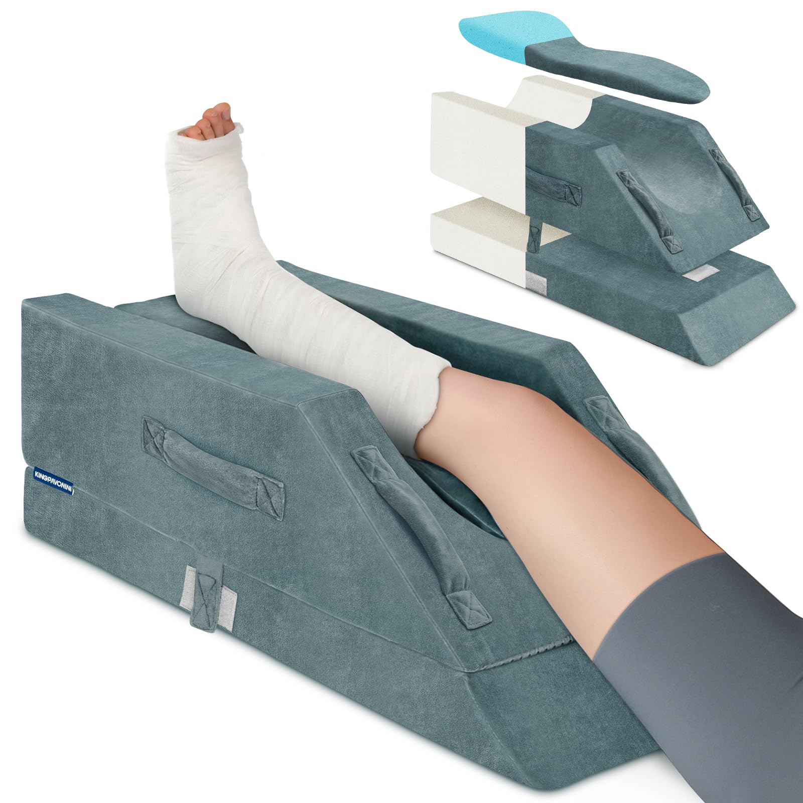 KingPavonini 4 höhenverstellbare Venenkissen Beinhochlagerungskissen für post-Op., ergonomischer Kurve, Memory-Schaumstoff für Beinschwellungen & Schmerzlinderung, Genesungshilfe nach Knie-OP ein Bein