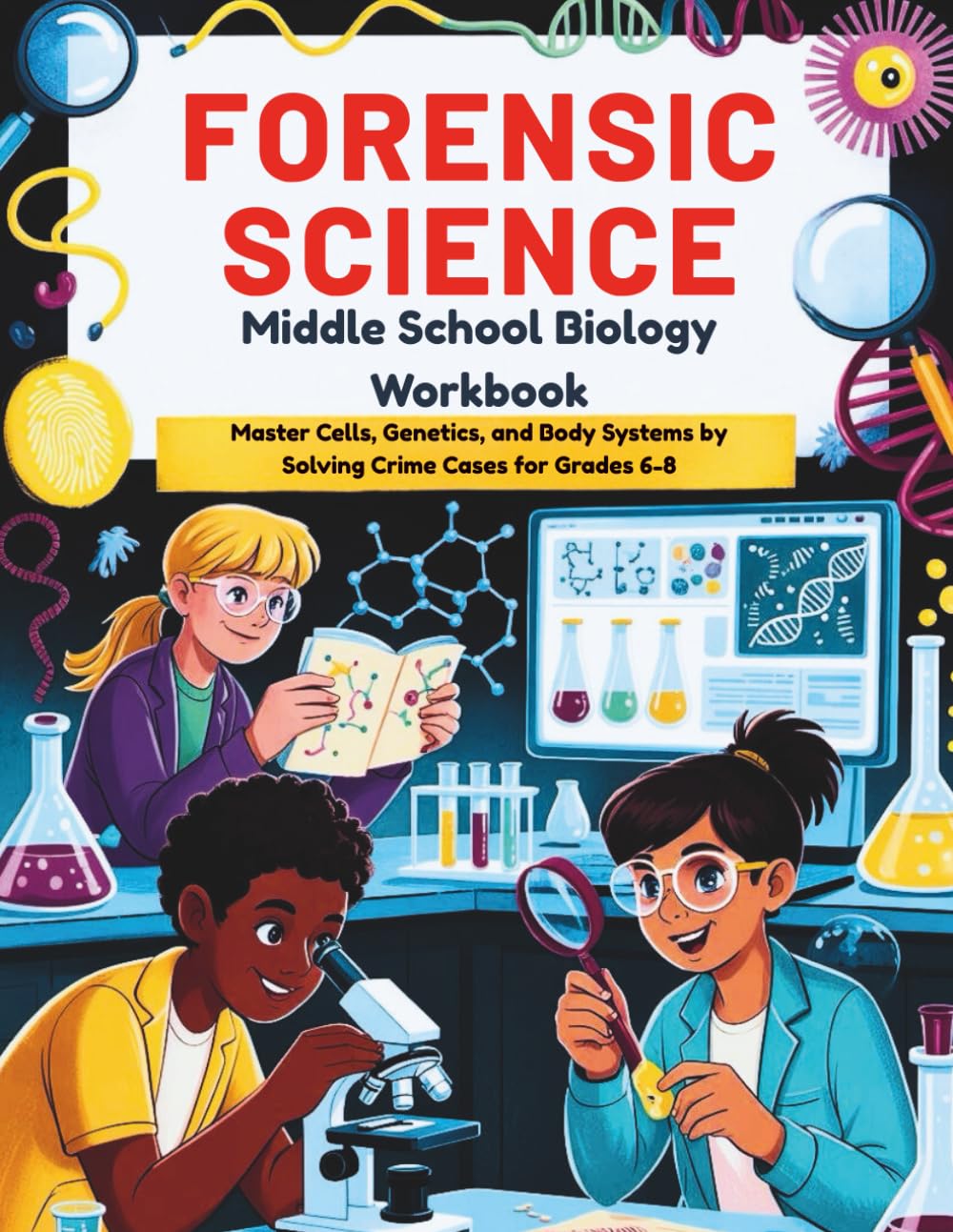Forensic Science Middle School Biology Workbook: Solve Crime Cases with Cells, Genetics & Body Systems | Grades 6-8