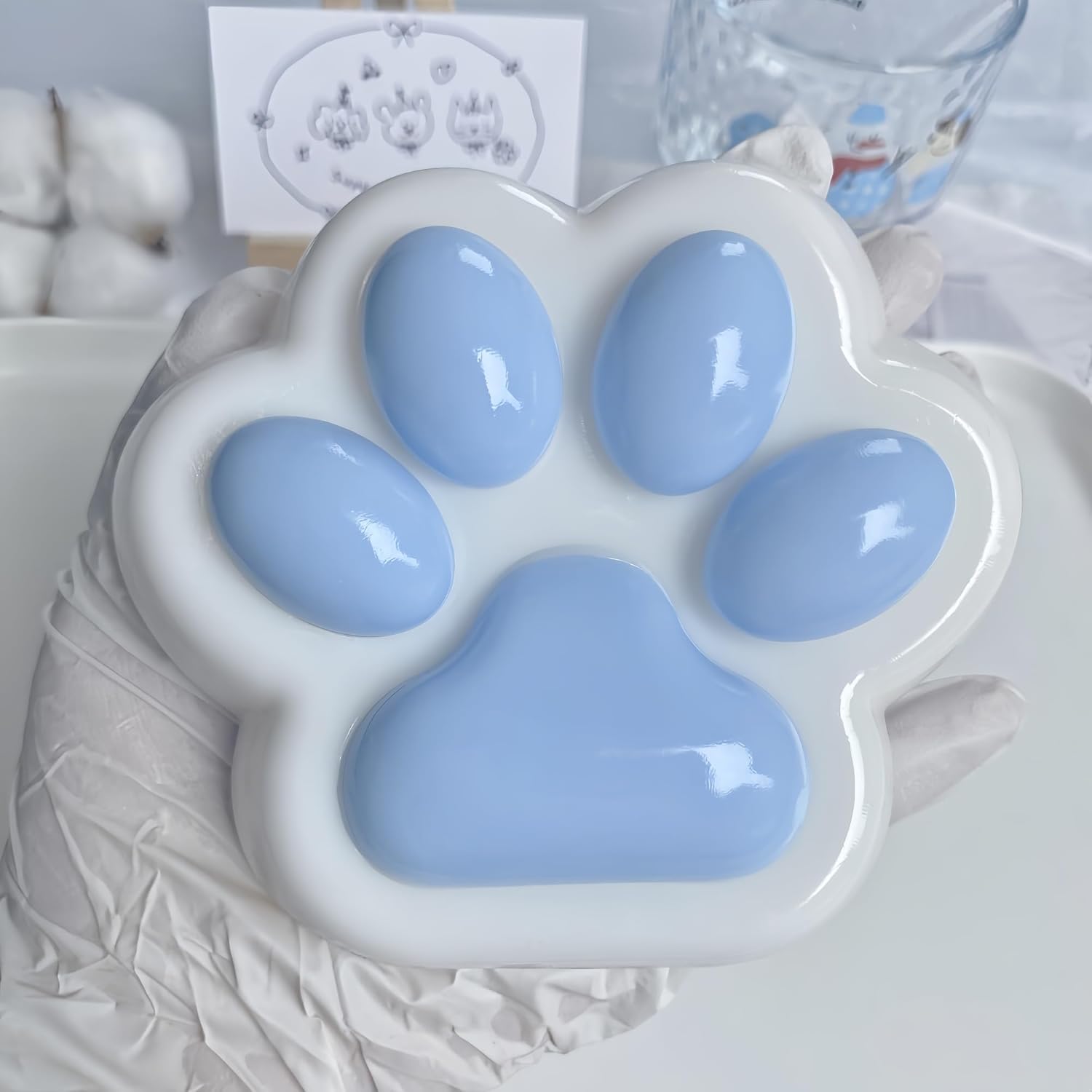 Fufu Big Cat Paw Squishy Toy 5 Inch Sticky Cat Paw Print Squishies Large Transparent Pinch Family Tuba Squishy Clear Jelly Blue Giant Squeeze Toy for Adults Stress Relief (Yuan--Rainbow)