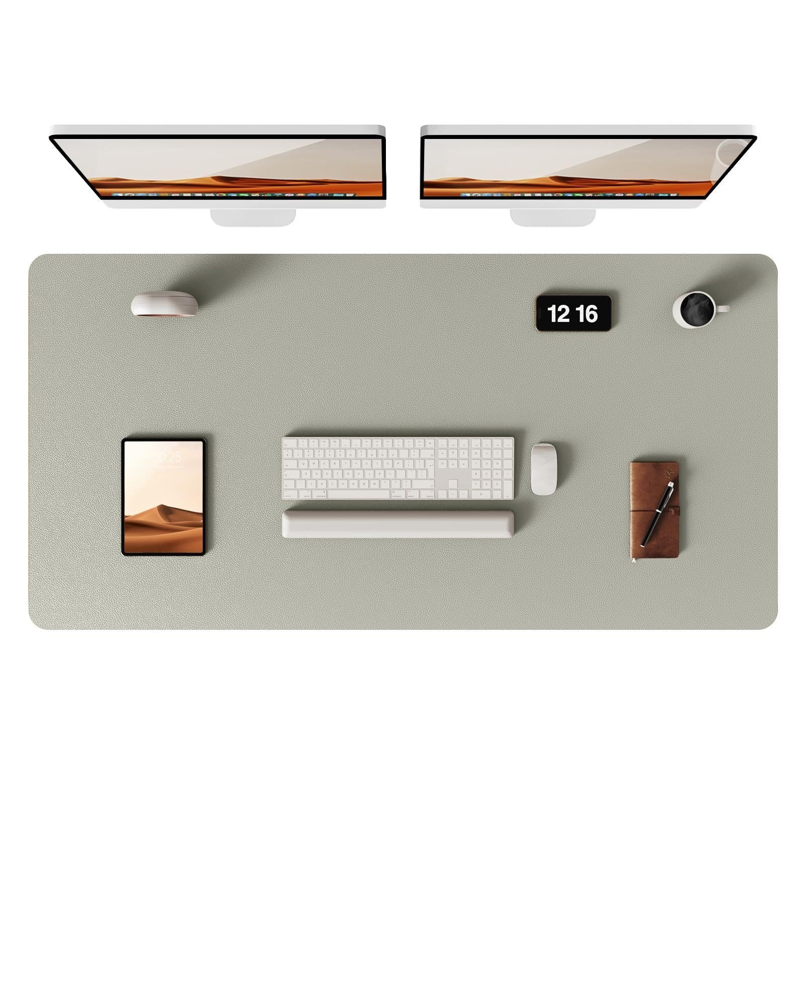 YSAGi Leather Desk Pad Protector, Office Desk Mat, Large Mouse Pad, Non-Slip PU Leather Desk Blotter, Laptop Desk Pad, Waterproof Desk Writing Pad for Office and Home (Olive Beige, 47.2" x 23.21")