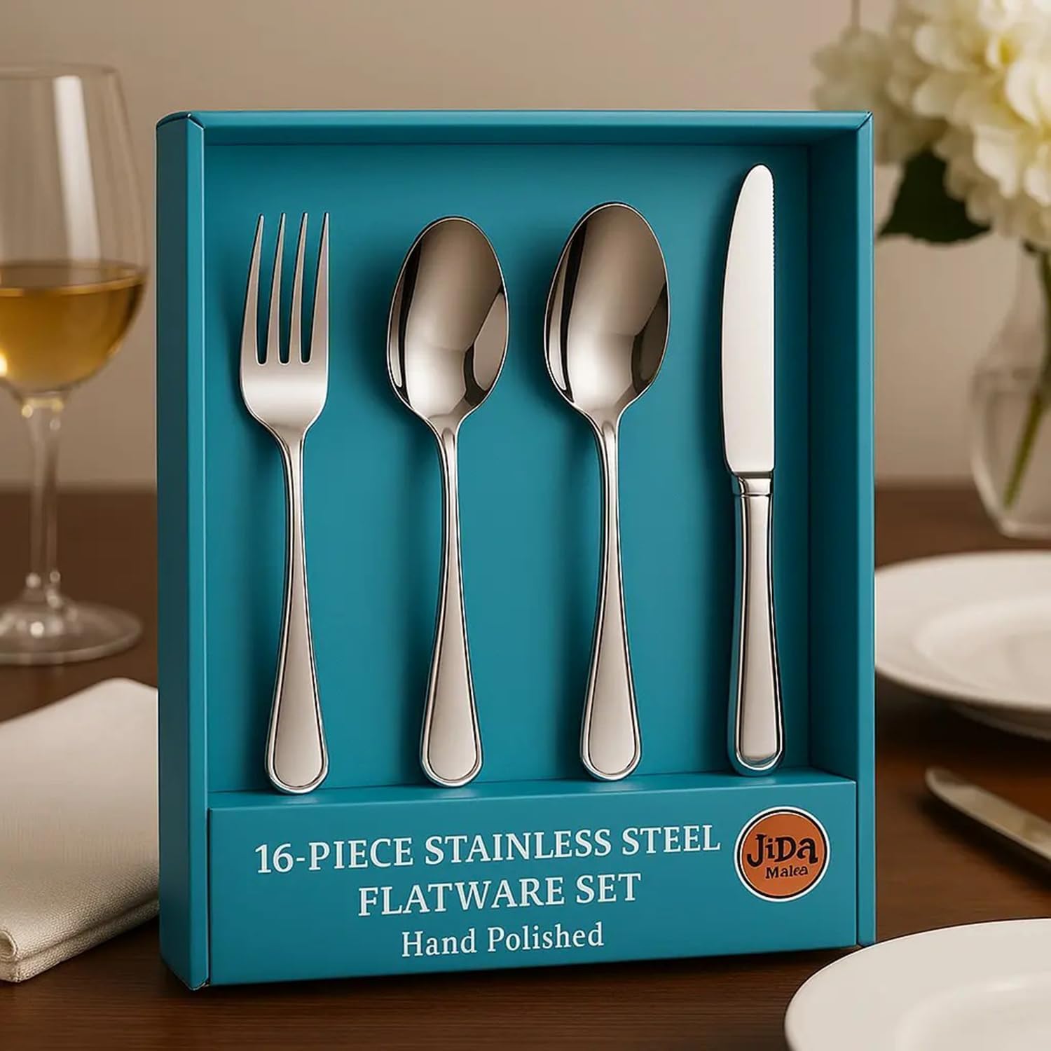 16-Piece Stainless Steel Flatware Set for 4 – Elegant Dinnerware Tableware, Rust-Resistant Dishwasher Safe Cutlery