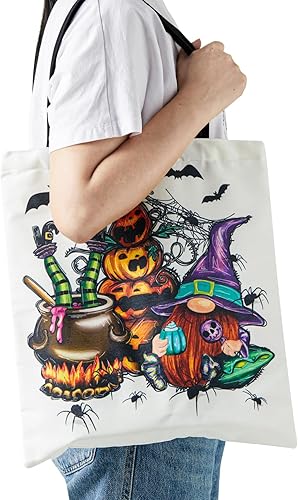 Miniatura 8 de GIGA GUD 2 bolsas de lona de Halloween, bolsa de compras grande reutilizable para truco o trato, dulces de Halloween y aperitivos