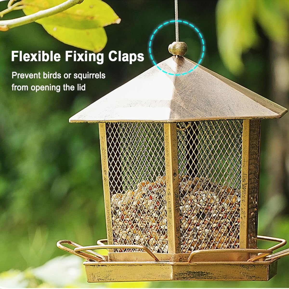 Wild Birds Feeder, Finch Bird Feeder for Outdoors, Metal Hexagonal Gazebo Birdfeeder for Garden Patio Outside Hanging