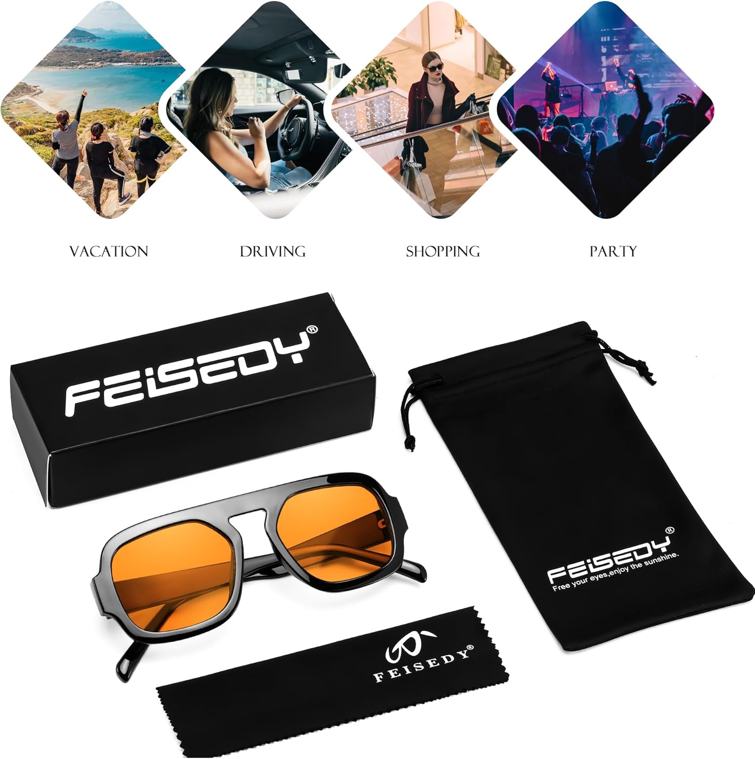 FEISEDY Retro Square Aviator Sunglasses Women Men 70s Vintage Trendy Plastic Frame Sun Glasses B4158