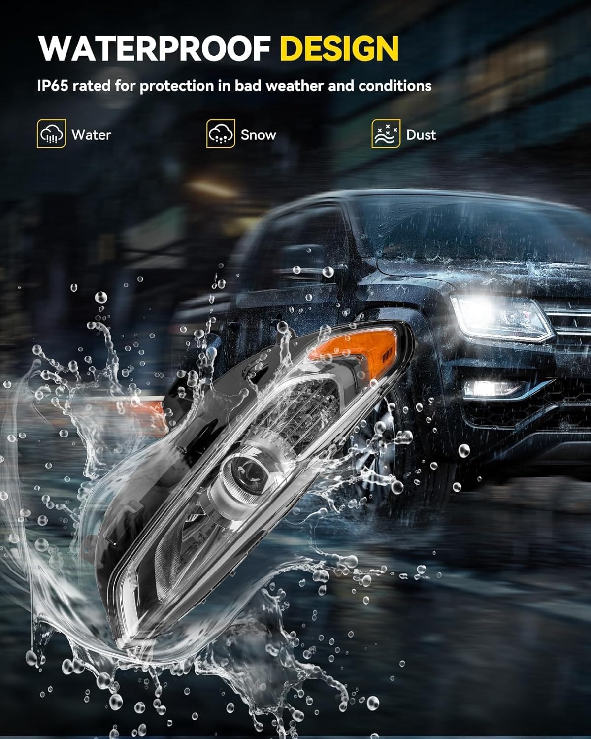 PHILTOP Headlight Assembly, Chrome Headlights Replacement Compatible with Fusion 2013-2016 (Right Passenger Side), Amber Reflector Clear Lens Color, OE Style