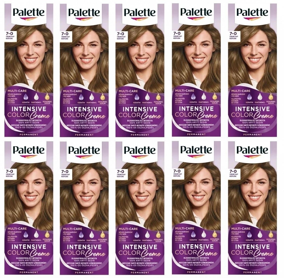 Confezione da 10 palette Intensive Color Cream 7 – 0 (N6) Medium Blond Hair Color – Full Box – con istruzioni in inglese (lingua italiana non garantita)