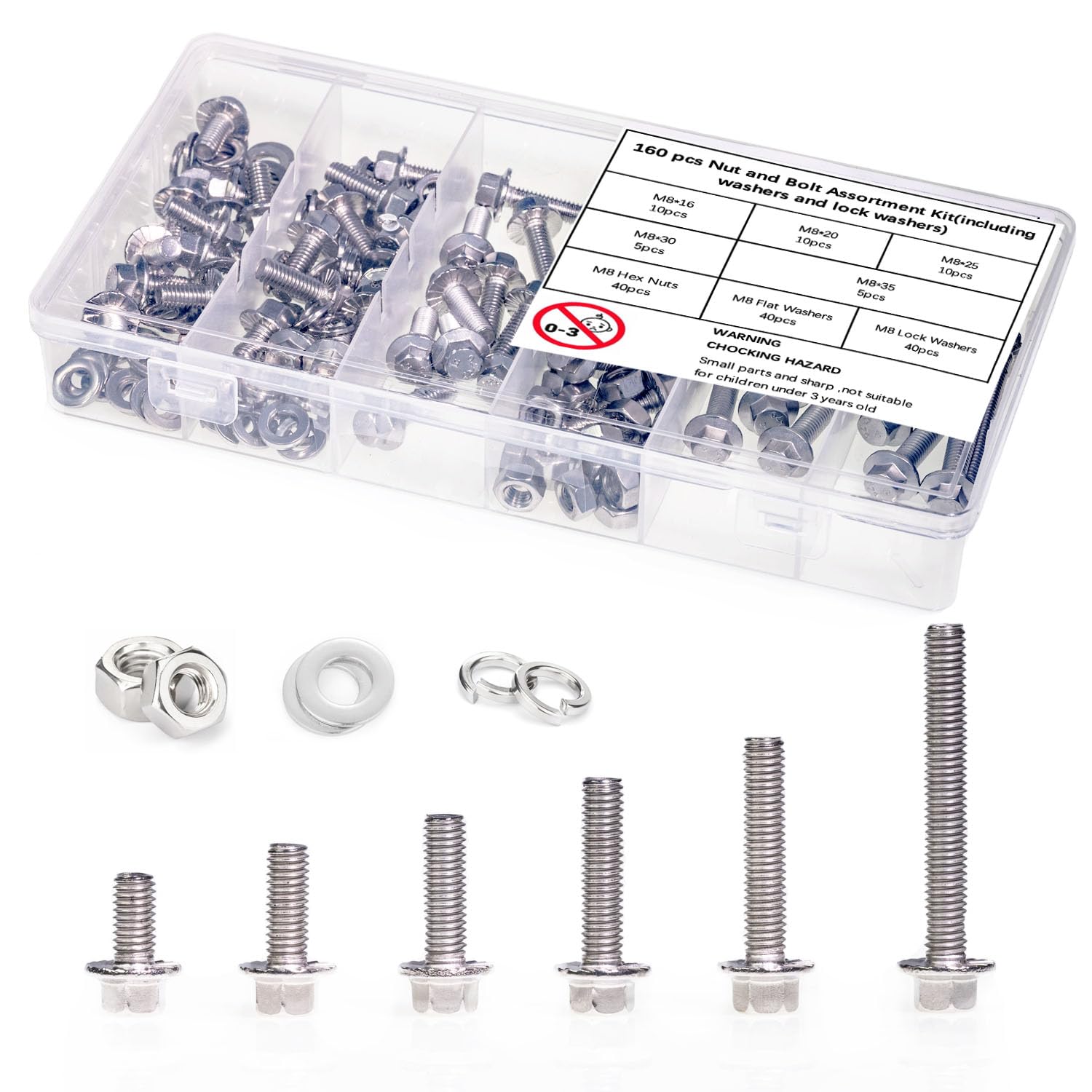 M6 Hex Bolt Kit - 180 Stainless Steel Flange Bolts & Nuts -9