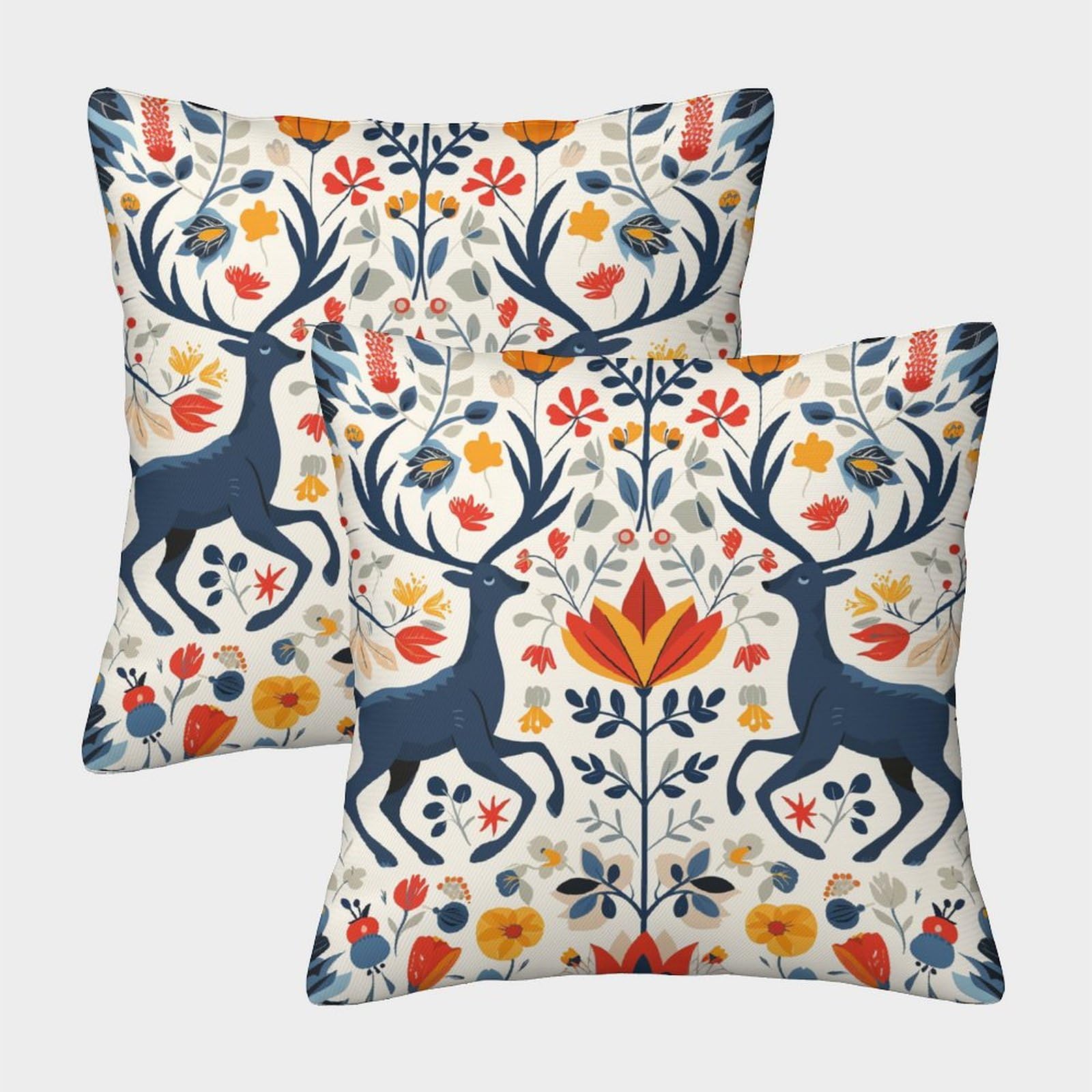 RJAVAGFZL Deer Cushion Cover 2 Pack Decorative Machine Washable Pillowcases Square Cushions with Invisible Zipper Cushion Covers for Sofa Car Bed Outdoor Decor Throw Pillow Cases 45x45cm