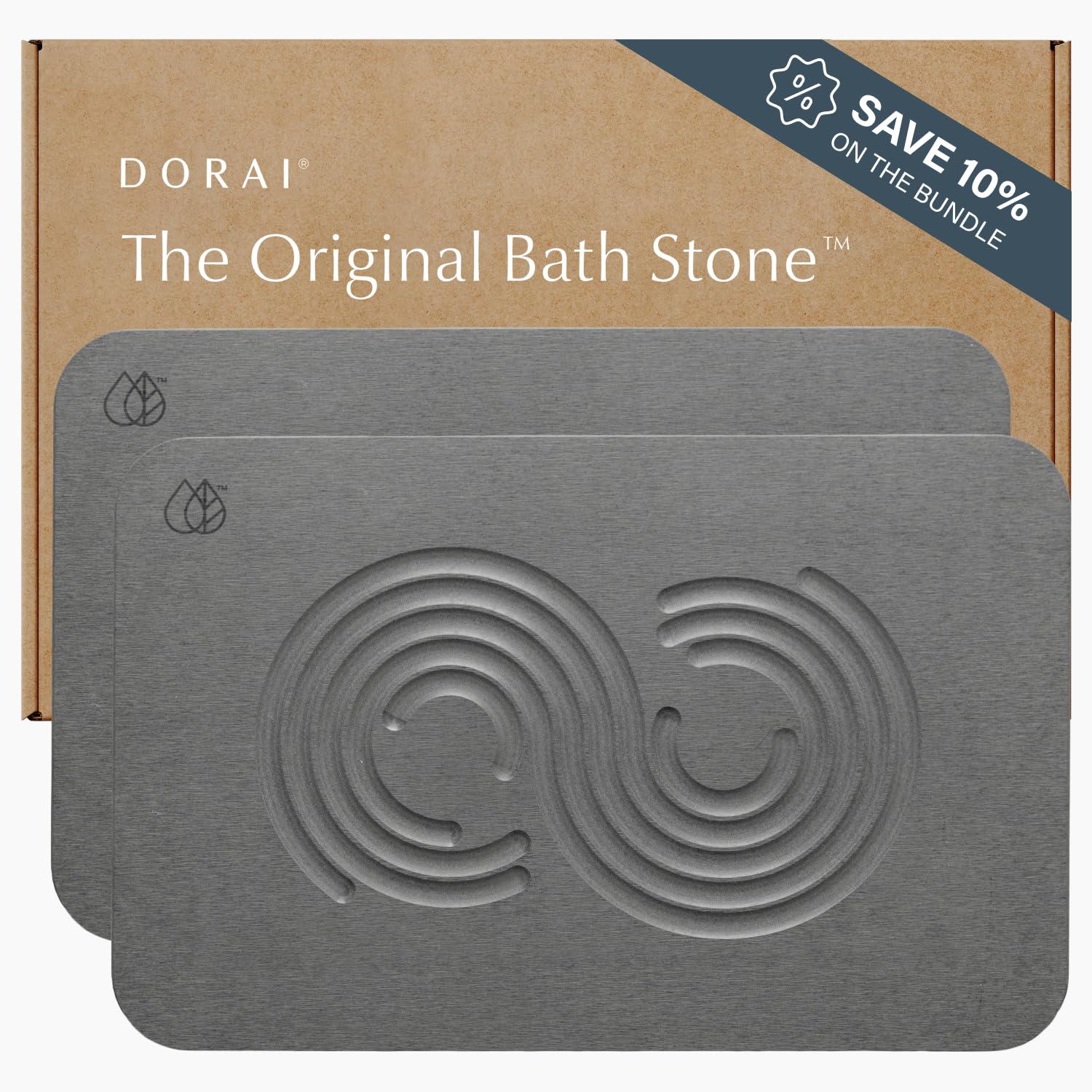 Dorai Home Stone Bath Mat Set - Premium Diatomaceous Earth Bath Floor Mats with Non-Slip Base, Fast-Drying Modern Shower Mat for Bathroom | Zen Slate,