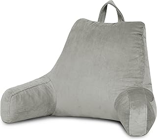 downluxe Reading Pillow with Arms, Back Pillow for Sitting in Bed, Adult Bed Rest Pillow with Shredded Memory Foam and Removable Cover (18 X 15 Inches Grey)
