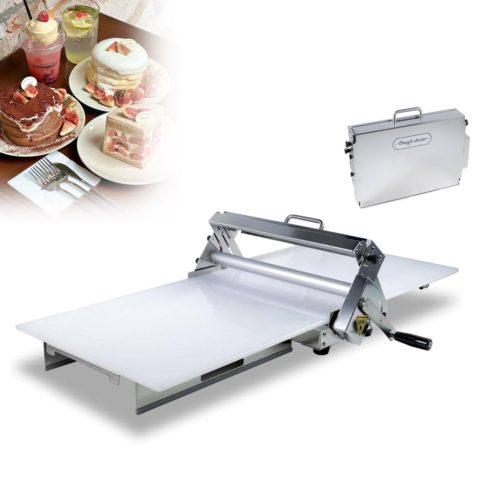Sfogliatrice Manuale Regolabile in Acciaio Inox, Macchina per Pasta Sfoglia A Manovella con Tavola per Croissant, Pizza, Crosta di Torta E Pasta Sfoglia Type300
