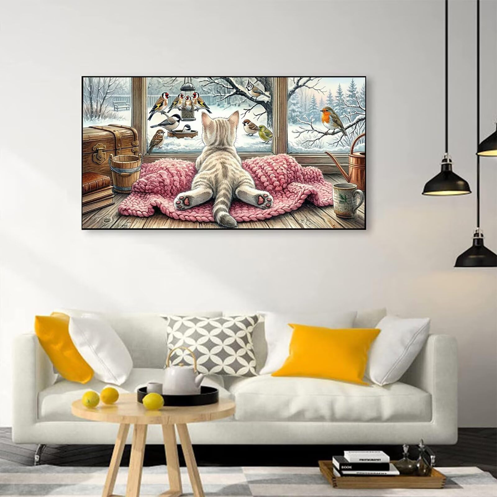 Malarstwo diamentowe, kot, duży rozmiar XXL, 80 x 150 cm, 5D "zrób to sam", obraz z ptakami, zestaw do majsterkowania, dla dziewczynek 8 lat, mozaika dla dorosłych i dzieci, dla początkujących