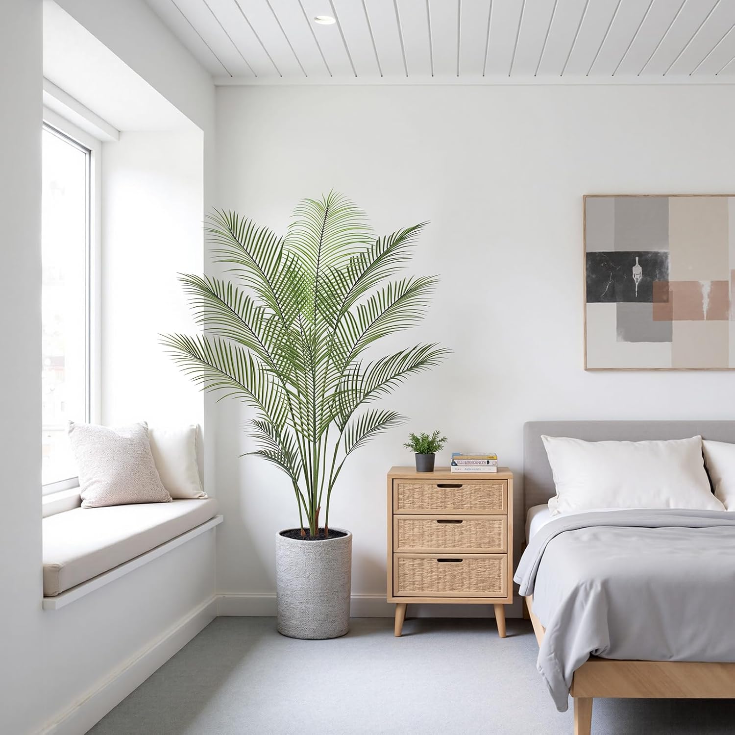 Artificial Palm Tree 5FT Tall Faux Palm Tree Indoor Fake Plants Faux Tropical Plant, UV Resistant & Maintenance Free Indoor/Outdoor Fake Tree in Pot for Home Office Living Room Patio Decor