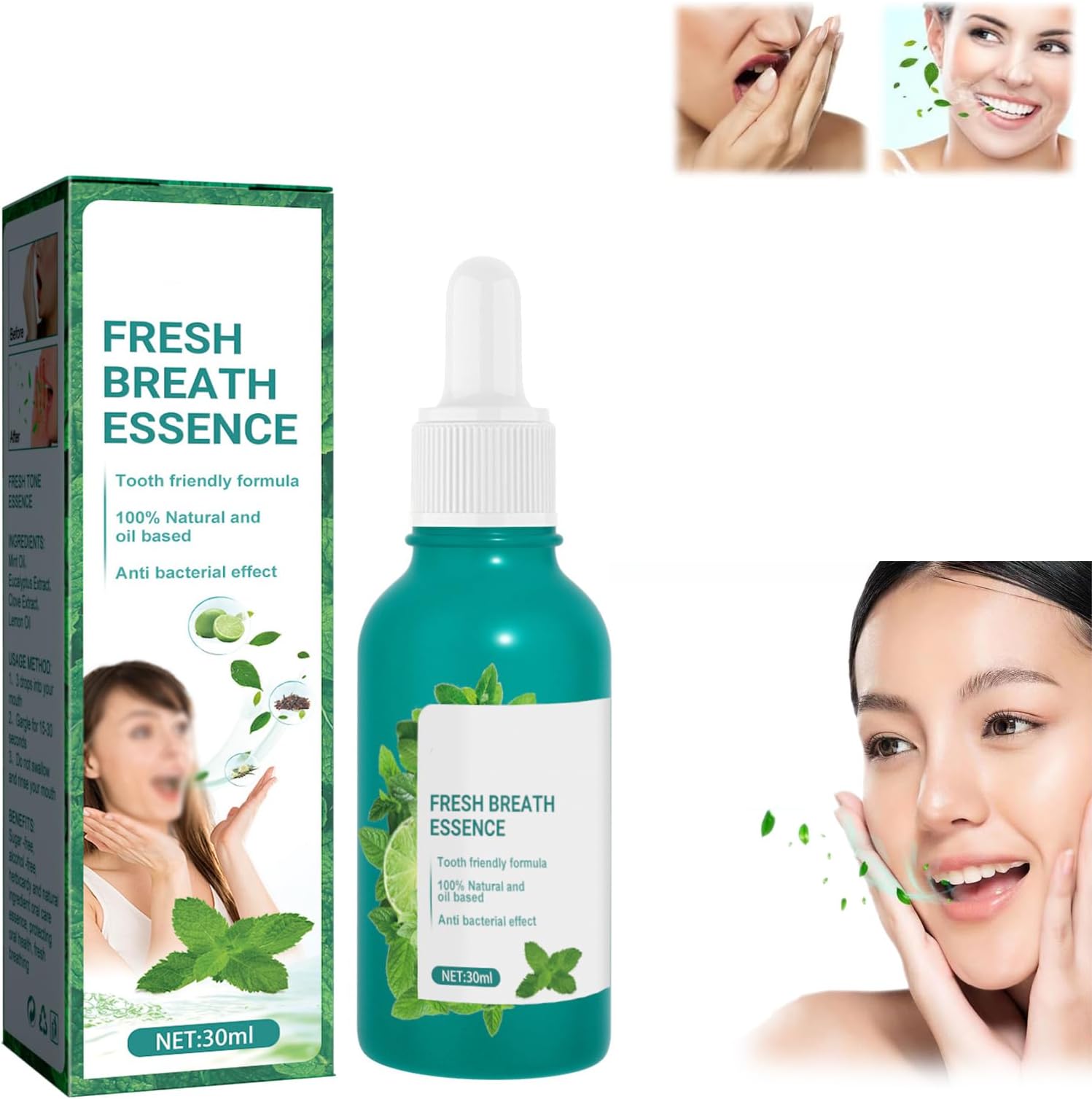 Fresh Breath Oral Care Essence, Bad Breath Eliminating Serum, Bad Breath Treatment for Adults, Natural Breath Freshening Drops, Lasts up to 8 Hours,Minty Taste (1 PCS)