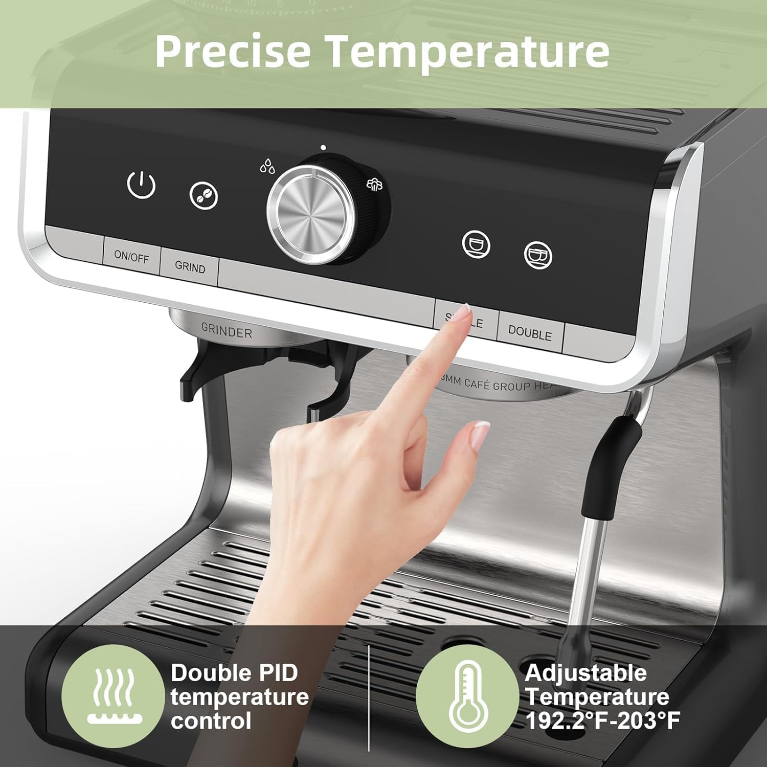 Takywep Semi-Automatic Espresso Machine - 1450W/20 Bar, 30 Grinder Settings, Fast Heating, Milk Frother Steam Wand, Home & Hotel Use, Silver