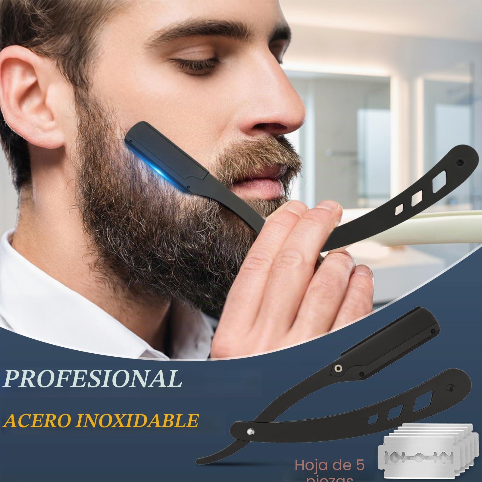 Kit de aseo de barba Oukzon para hombres, set de cuidado de barba 11 en 1 con lavado y acondicionador de barba 60ML, 3 aceites de barba, bálsamo de barba, cepillo de barba, navaja recta, regalos de