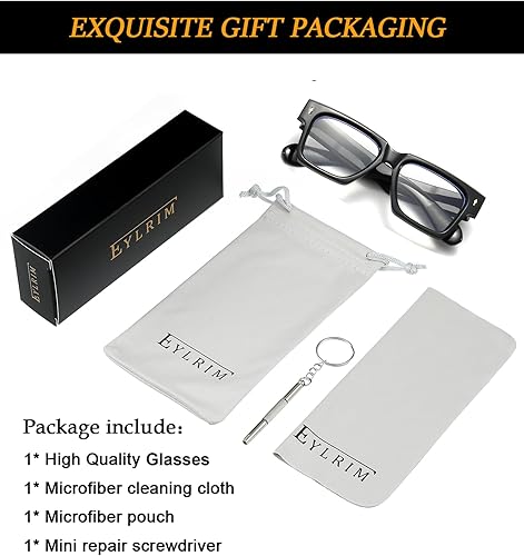 Miniatura 7 de EYLRIM Gafas de marco cuadrado para mujeres y hombres, gafas de luz azul con marco grueso de moda sin receta
