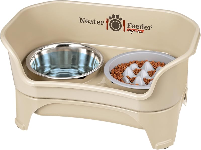 Comedouro elevado para cães médios e grandes Neater Feeder Express com tigela slow feeder, Almond