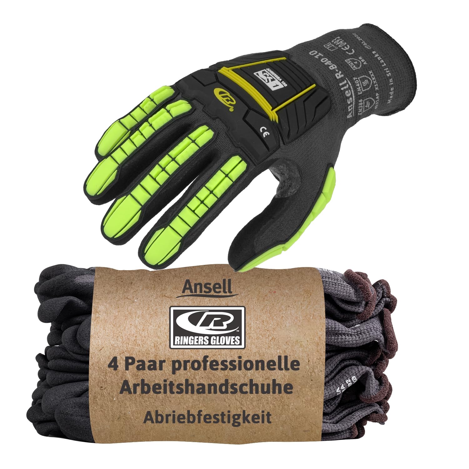 Ansell HyFlex HERO Series, Mehrzweck-Arbeitshandschuhe, Industrie-Schutzhandschuhe für Mechanik, Werkstatt und Montage, Schwarz