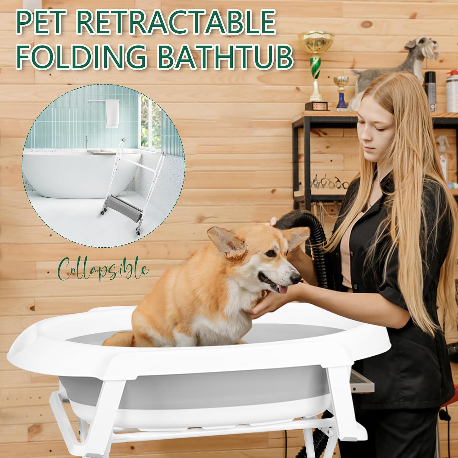 2 in 1 Dog Bath Tub 3 Gear HeightsDog Washing Station Portable for Bathing Shower and Grooming Shower Bathtub for Small and Medium Size Dogs, Cats and Other Pet Grey