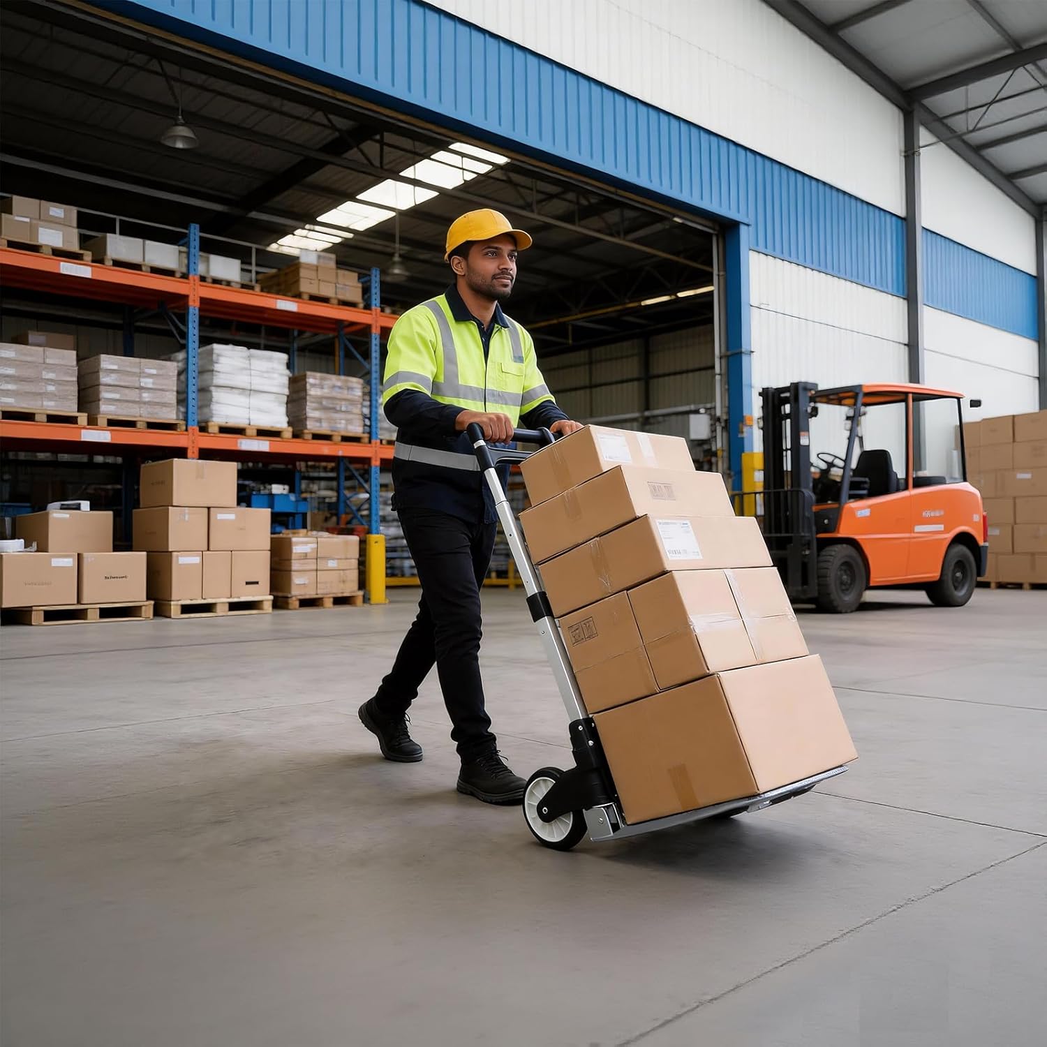 Portable Folding Dolly Cart with Wheels, Lightweight Aluminum Hand Truck with Adjustable Handle, Compact Push Pull Carrier for Boxes, Groceries, Travel, Home & Office Use 330lb