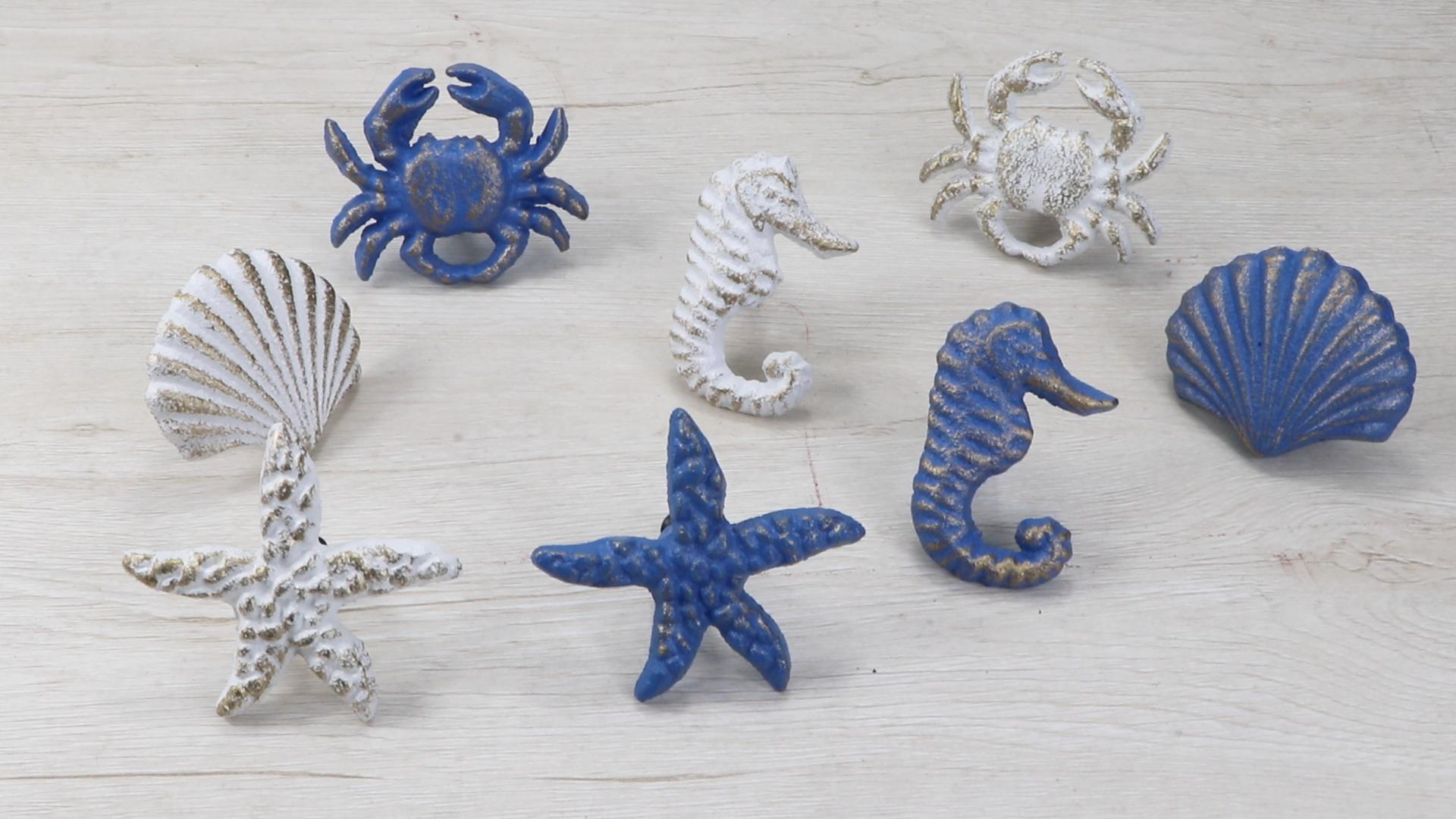 美品☆デモデ【HORSE NAVY】ラメ素材カラビナチャーム Coastal Ocean Starfish Seashell Crab Drawer Pulls Nautical Sea