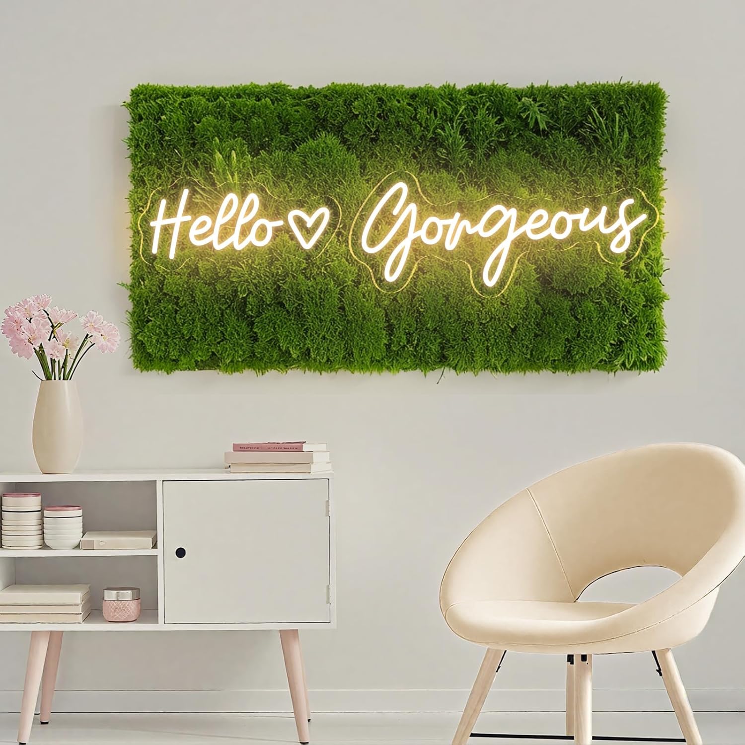 26 Inch Hello Gorgeous Neon Sign Warm White for Valentine's Day Decorations | Gifts, Large Hello Gorgeous LED Sign Light Up Signs for Wall Decor | Makeup Vanity | Girls Bedroom Bachelor Party Backdrop with Dimmable USB Powered - Image 4